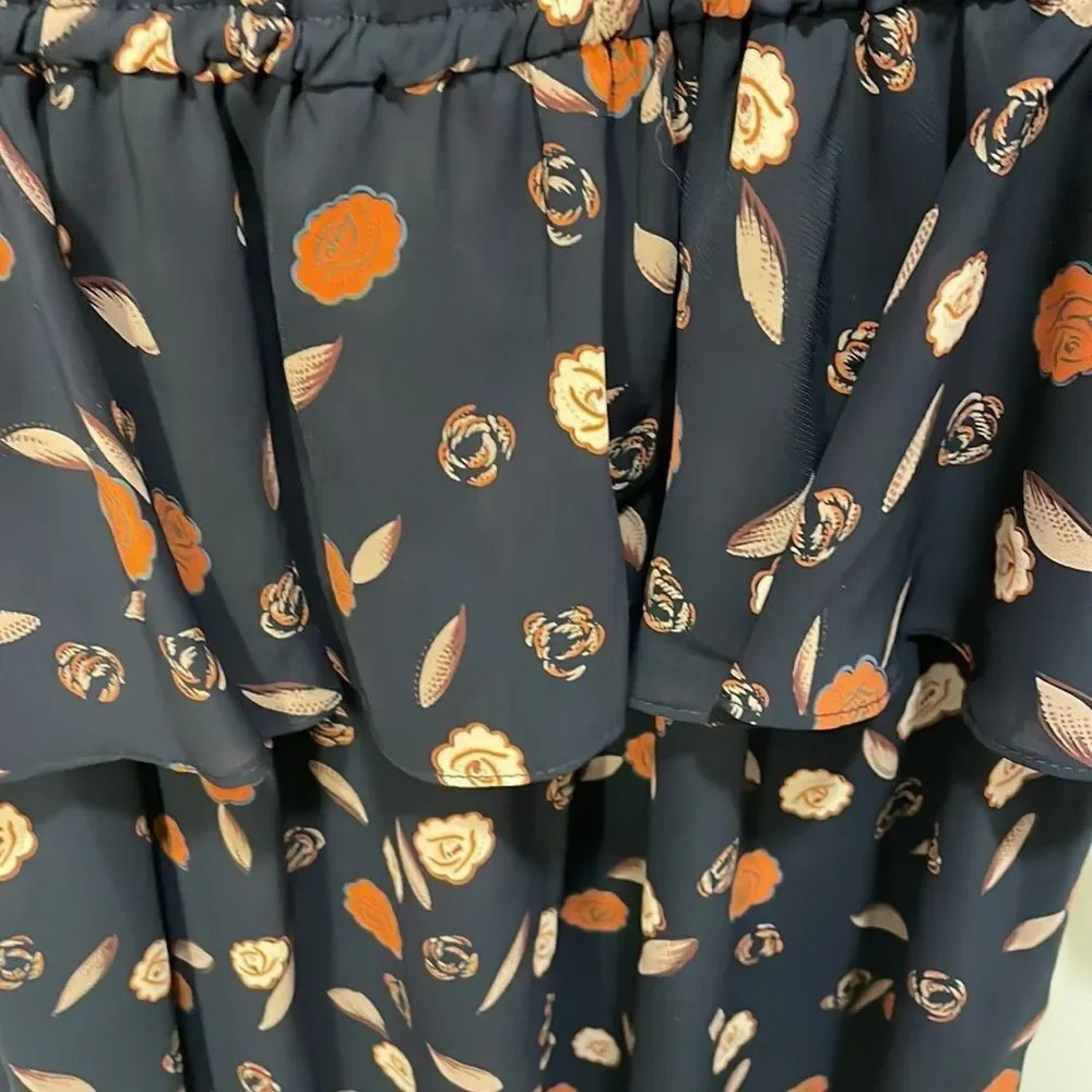 Vintage Vee Vee dark navy blue  semi sheer dress with fall leaves and fl… - Picture 6 of 12